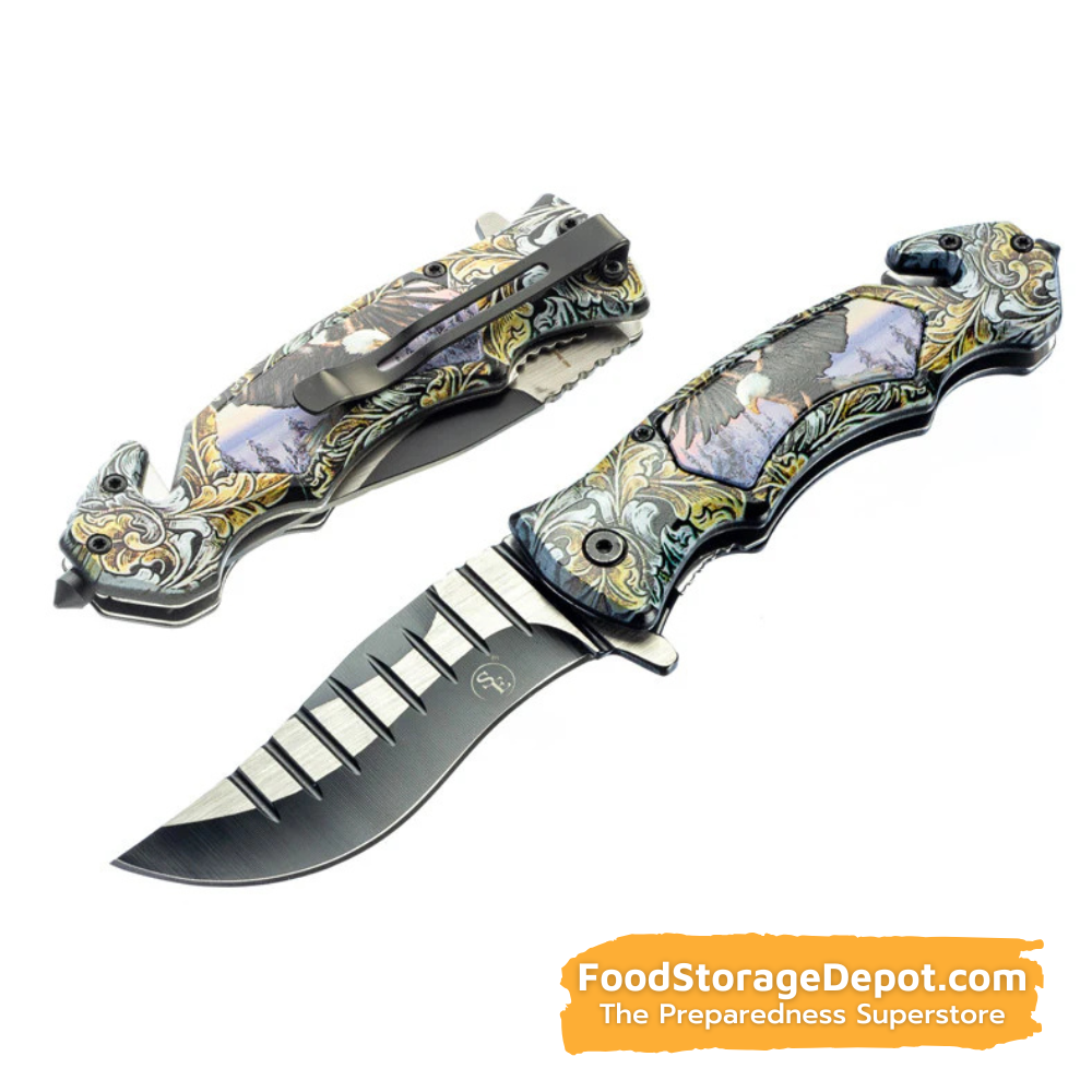 Pocket Knife with Emergency Seatbelt Cutter and Window Breaker