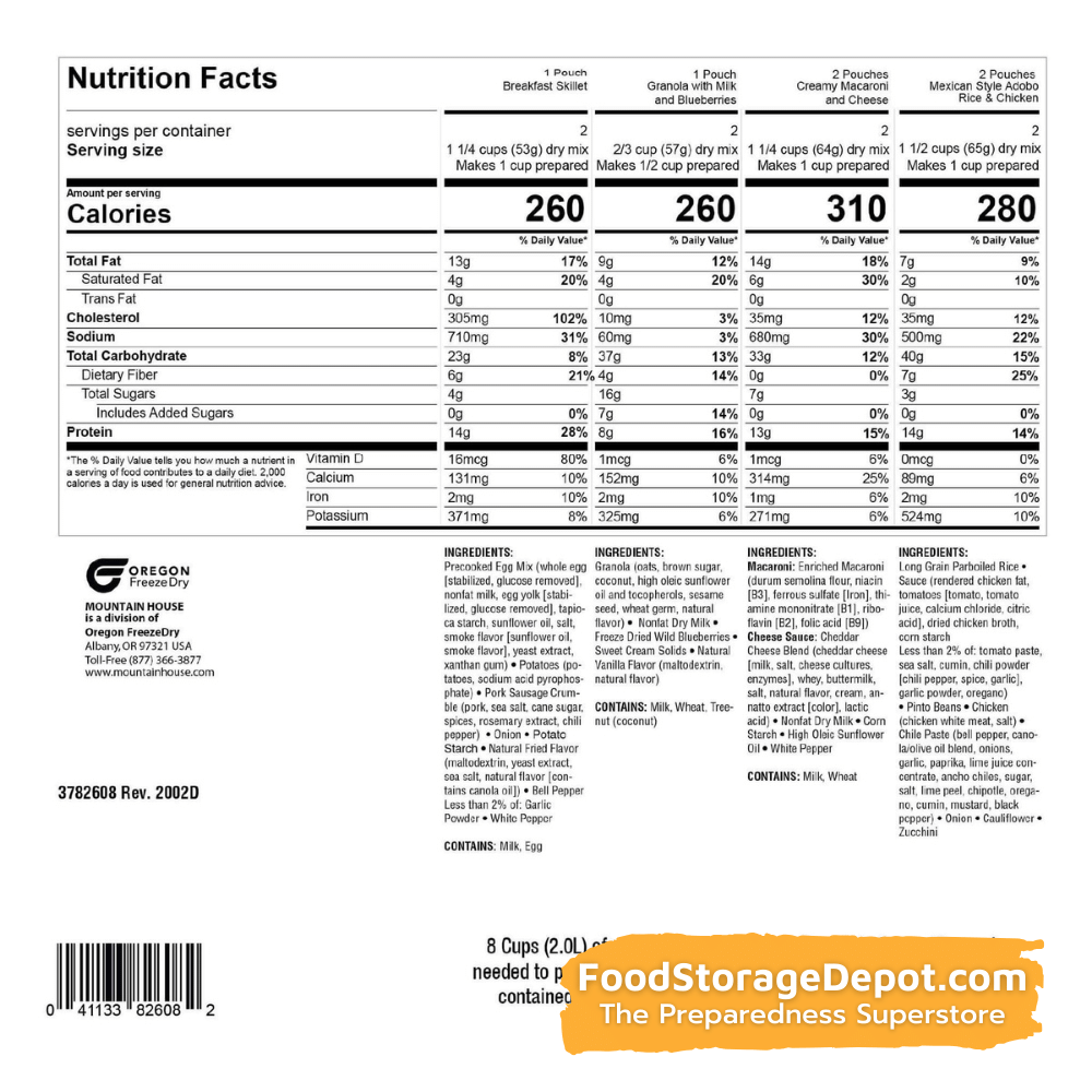 2-Day Emergency Freeze-Dried Food Supply Kit (Mountain House Pouches)