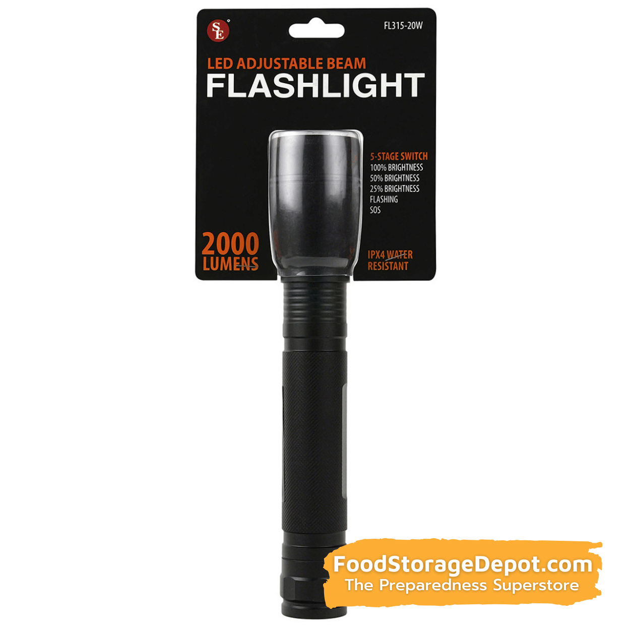 2000 Lumen LED Adjustable Beam Water Resistant Black Aluminum Body Flashlight 10"