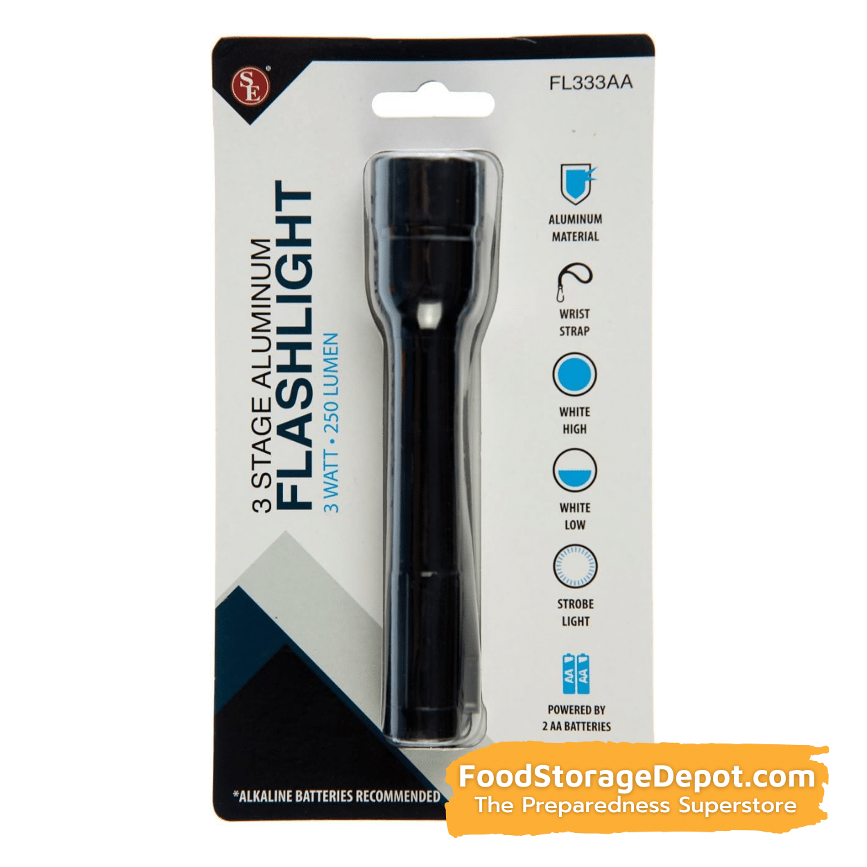250 Lumen Black Aluminum LED Flashlight (with 6" Lanyard)