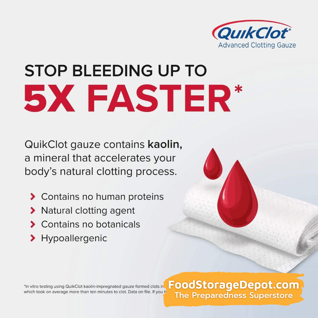 Advanced QuikClot Gauze 3" x 48" (Stops Bleeding Quickly)