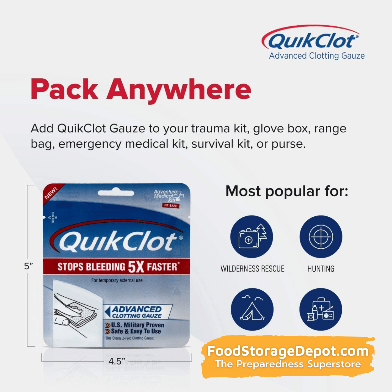 Advanced QuikClot Gauze 3" x 48" (Stops Bleeding Quickly)