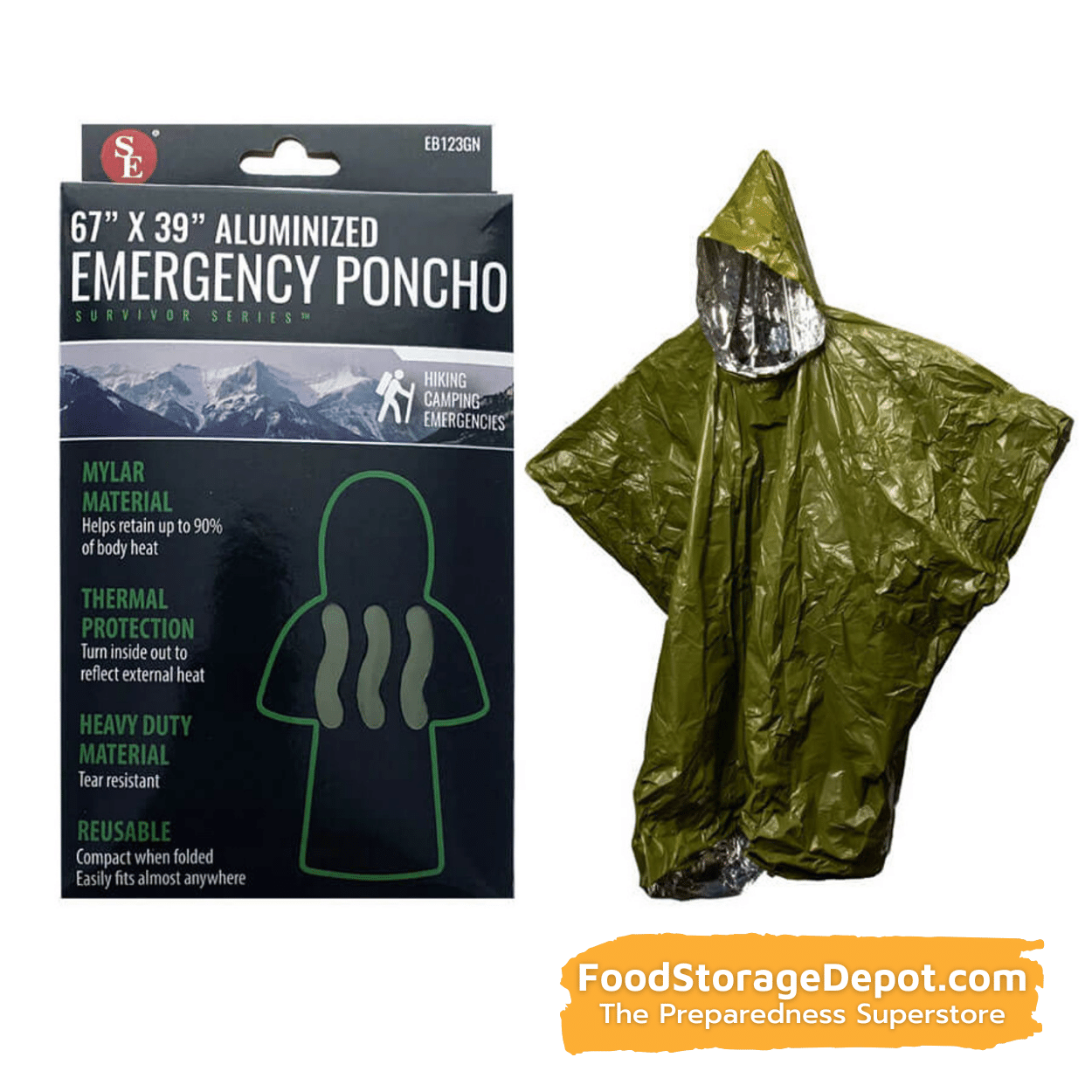 Aluminized Reusable Emergency Poncho (84"x36")