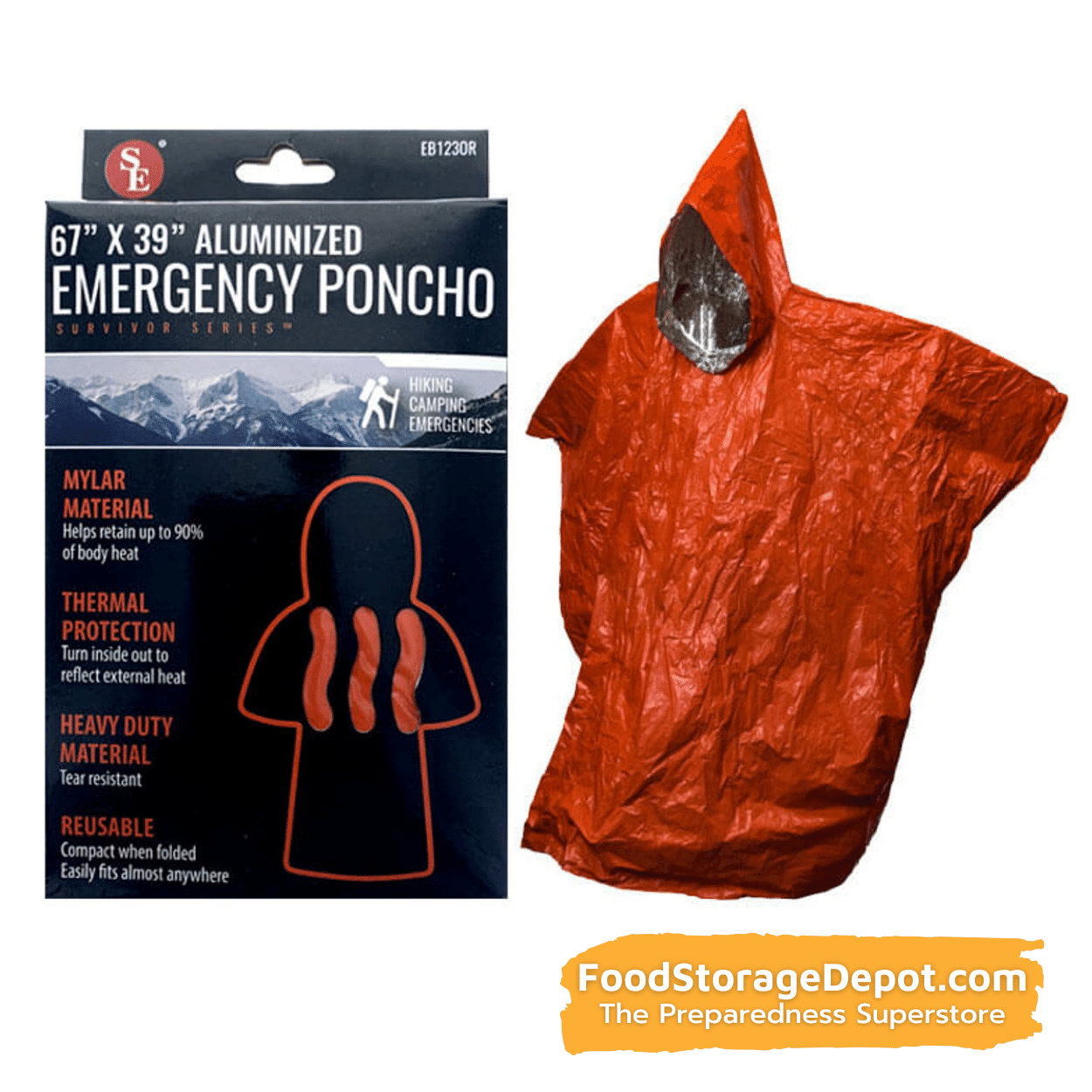 Aluminized Reusable Emergency Poncho (84"x36")