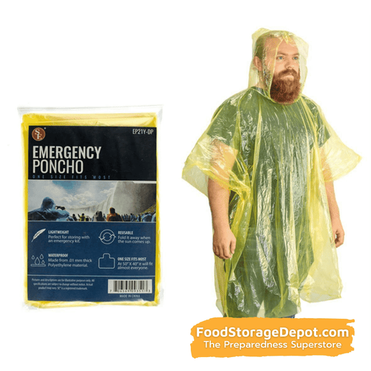 Lightweight Single-Use Emergency Poncho - Yellow (One Size Fits Most)