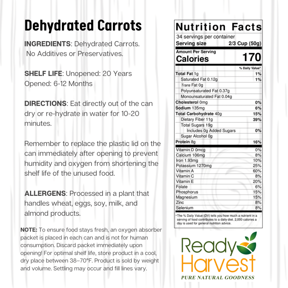 Ready Harvest Dehydrated Carrots (30-Year Shelf Life!)