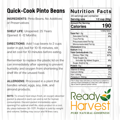 Ready Harvest Premium Quick-Cook Pinto Beans (25-Year Shelf Life!)