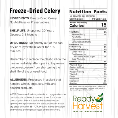 Ready Harvest Freeze-Dried Celery (30-Year Shelf Life!)