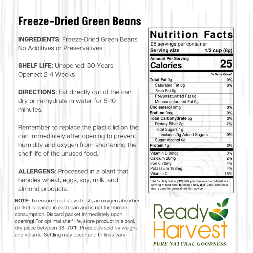 Ready Harvest Freeze-Dried Green Beans (30-Year Shelf Life!)