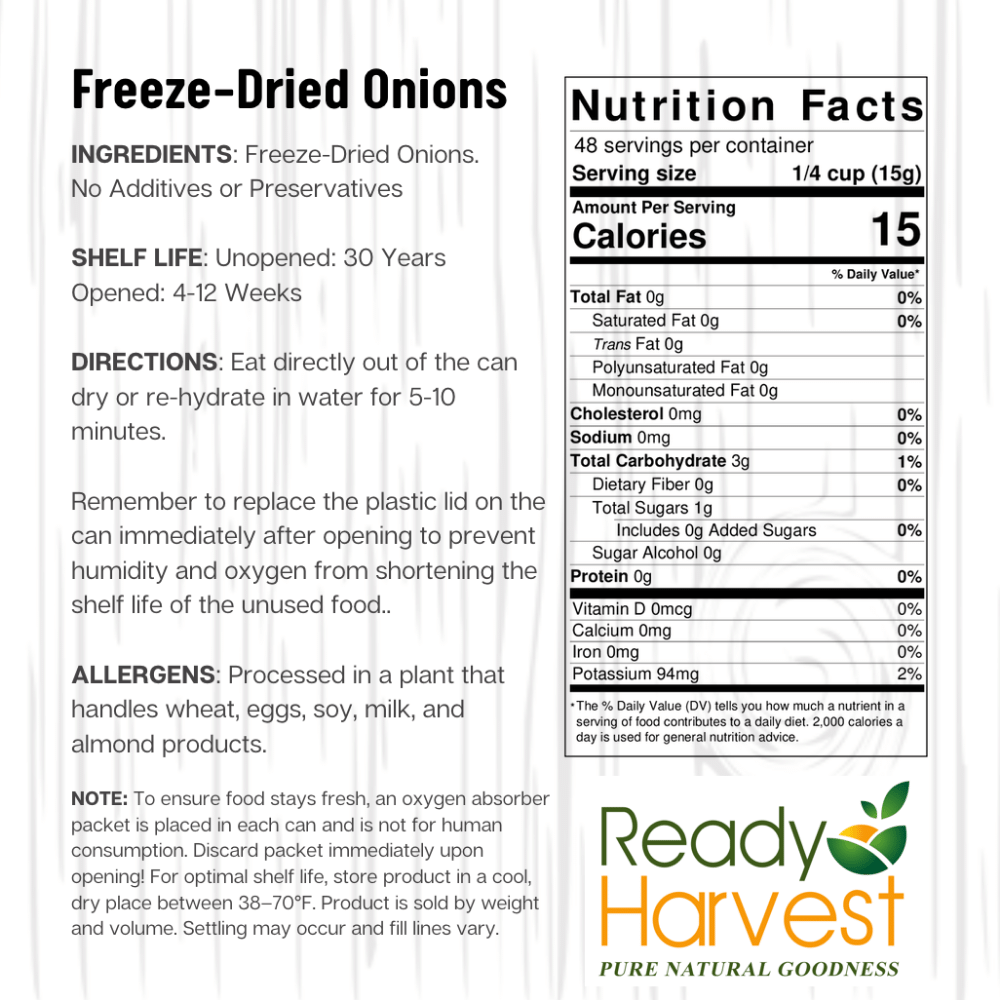 Ready Harvest Freeze-Dried Onions (30-Year Shelf Life!)