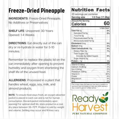 Ready Harvest Freeze-Dried Organic Pineapple (30-Year Shelf Life)
