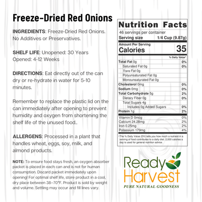 Ready Harvest Freeze-Dried Red Onions (30-Year Shelf Life!)