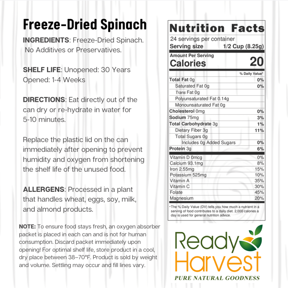 Ready Harvest Freeze-Dried Spinach (30-Year Shelf Life!)