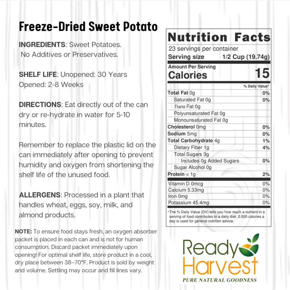 Ready Harvest Freeze-Dried Sweet Potatoes (30-Year Shelf Life!)