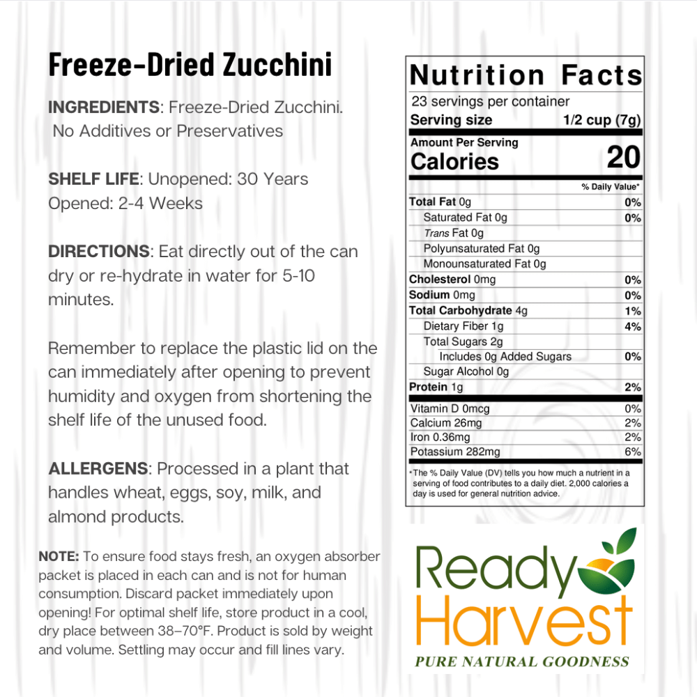 Ready Harvest Freeze-Dried Zucchini (30-Year Shelf Life!)