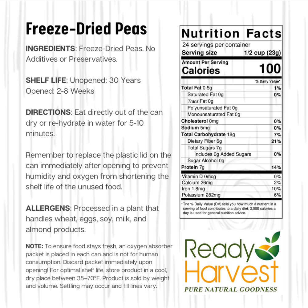 Ready Harvest Freeze-Dried Garden Peas (30-Year Shelf Life!)