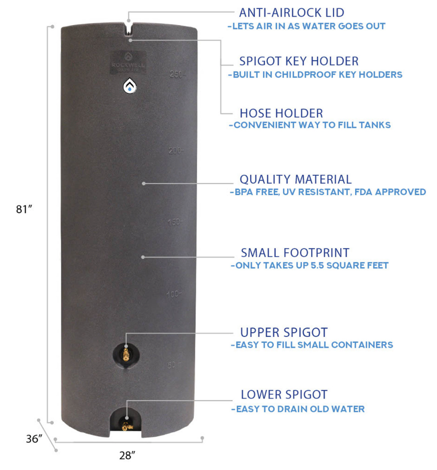 275 Gallon Premium Extra Durable Water Tank (Granite Color)
