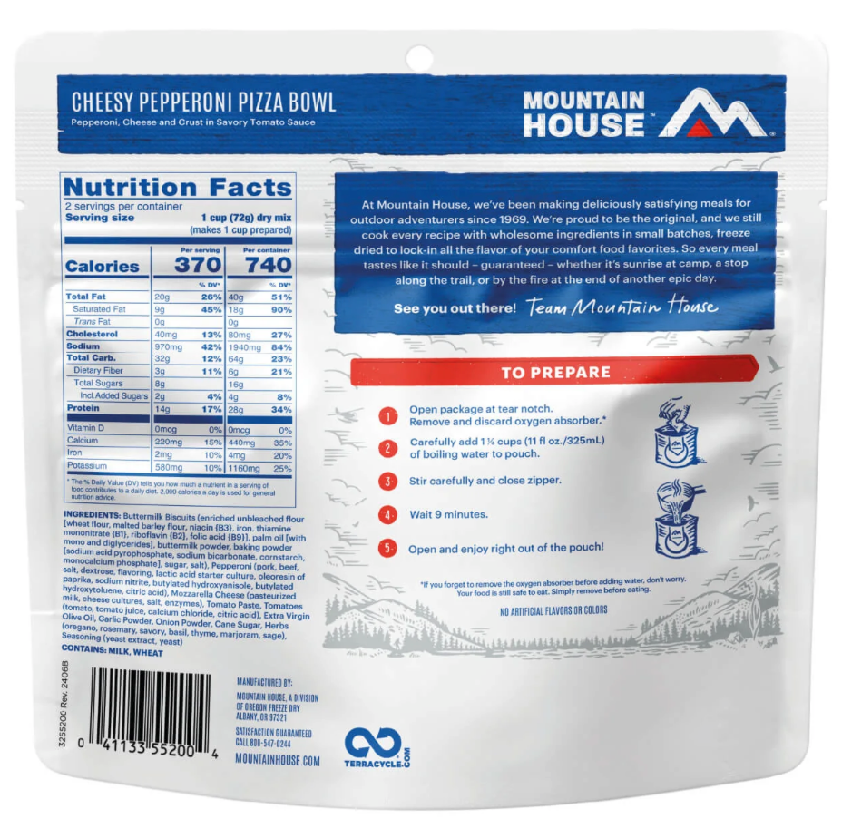 Freeze-Dried Cheesy Pepperoni Pizza Bowl Pouch - Mountain House