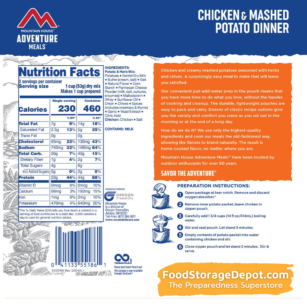 Freeze-Dried Chicken and Mashed Potatoes Dinner Pouch - Mountain House
