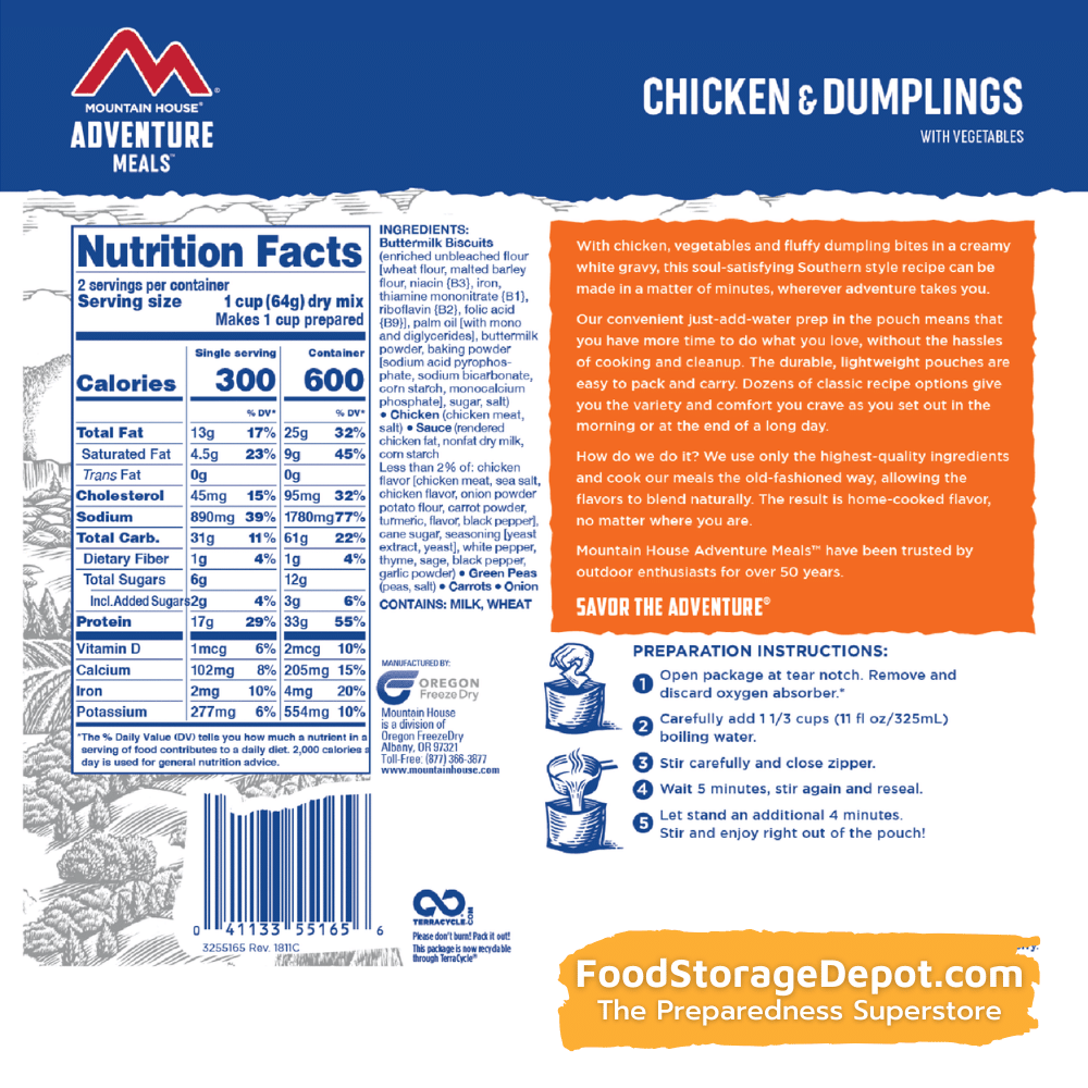 Freeze-Dried Chicken and Dumplings Pouch - Mountain House