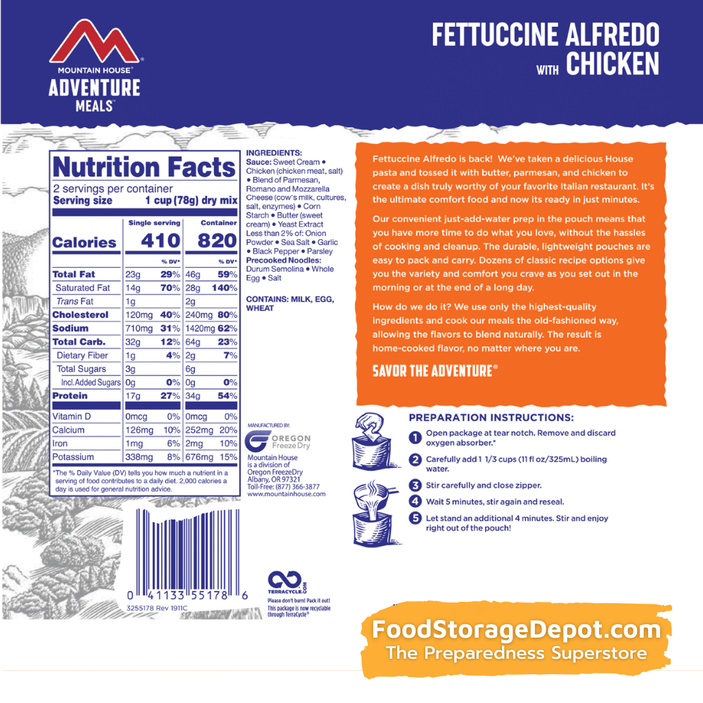 Freeze-Dried Fettuccine Alfredo with Chicken Pouch - Mountain House