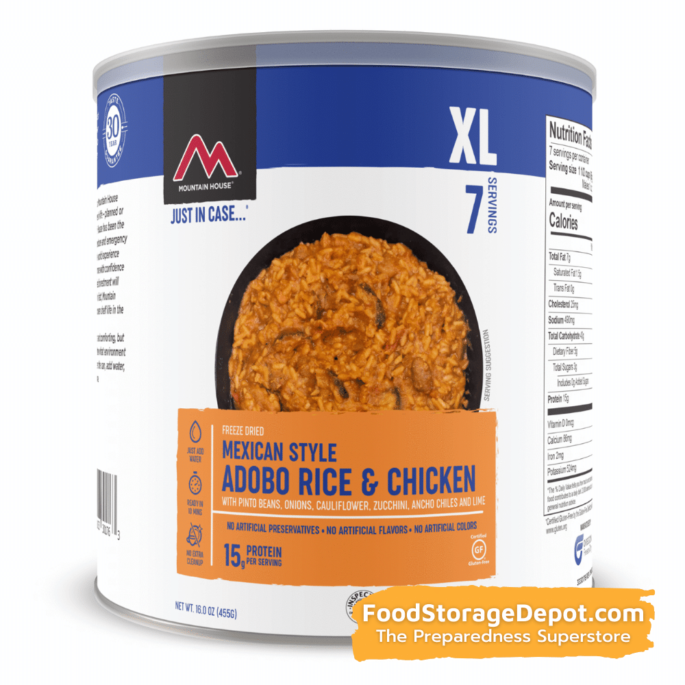 Freeze-Dried Mexican Style Adobo Rice with Chicken Can - Mountain House (GF) Gluten Free