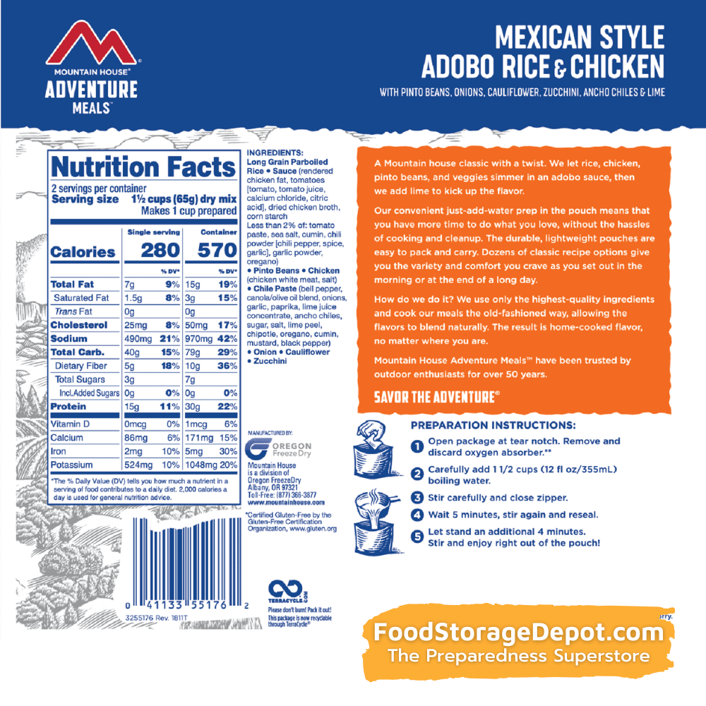 Freeze-Dried Mexican Style Adobo Rice with Chicken Pouch - Mountain House (GF) Gluten Free