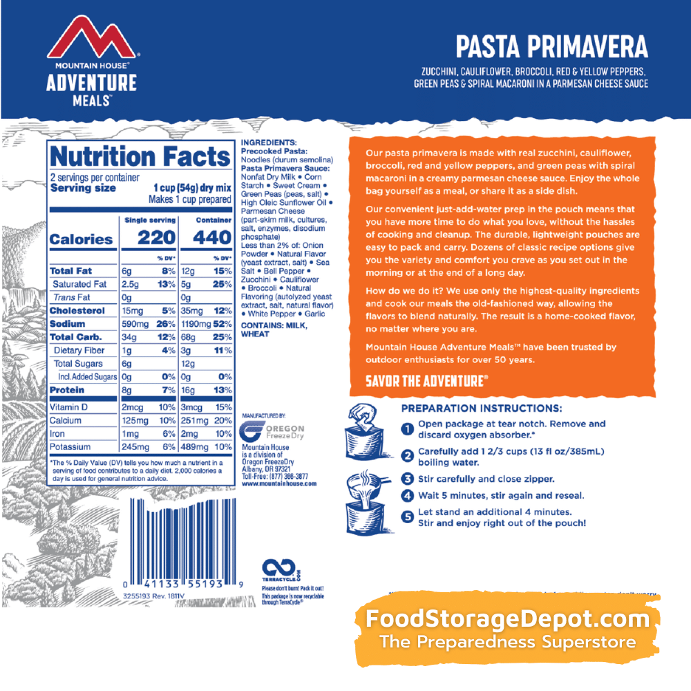 Freeze-Dried Pasta Primavera Pouch - Mountain House