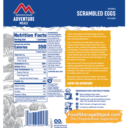 Freeze-Dried Scrambled Eggs with Bacon Pouch - Mountain House (GF) Gluten Free