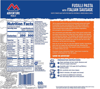 Freeze-Dried Fusilli Pasta with Italian Sausage Pouch - Mountain House