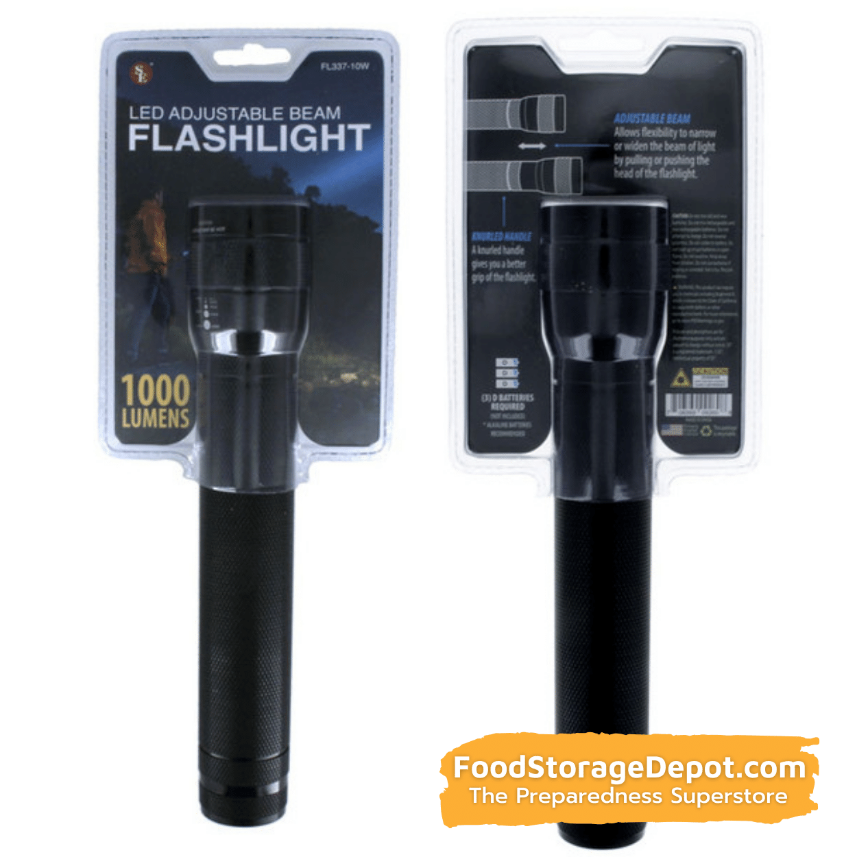1000 Lumen LED Black Aluminum Adjustable Beam Flashlight 10"