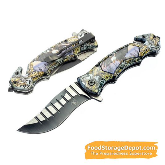 Emergency Pocket Knife with Window Breaker and Seat-Belt Cutter (4.75" Blade)