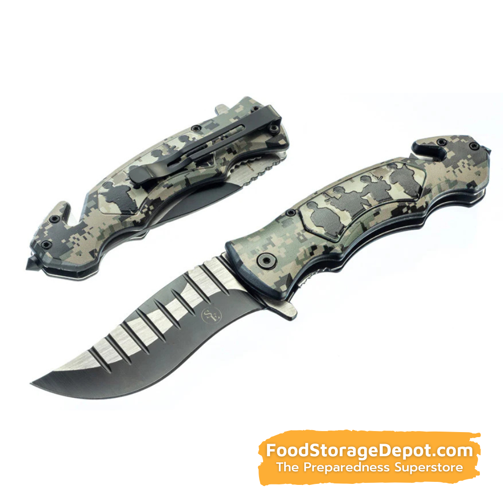 Emergency Pocket Knife with Window Breaker and Seat-Belt Cutter (4.75" Blade)