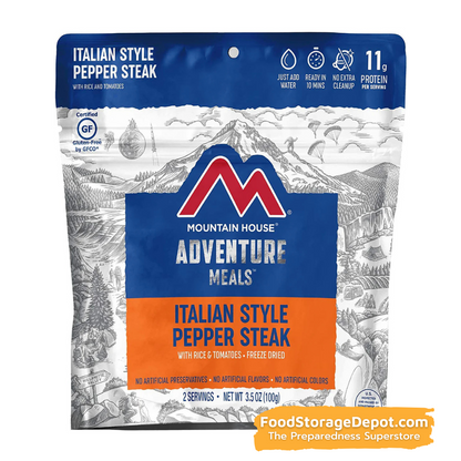 Freeze-Dried Italian Style Pepper Steak with Rice and Tomatoes Pouch - Mountain House (GF) Gluten Free