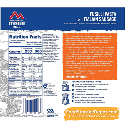 Freeze-Dried Fusilli Pasta with Italian Sausage Pouch - Mountain House