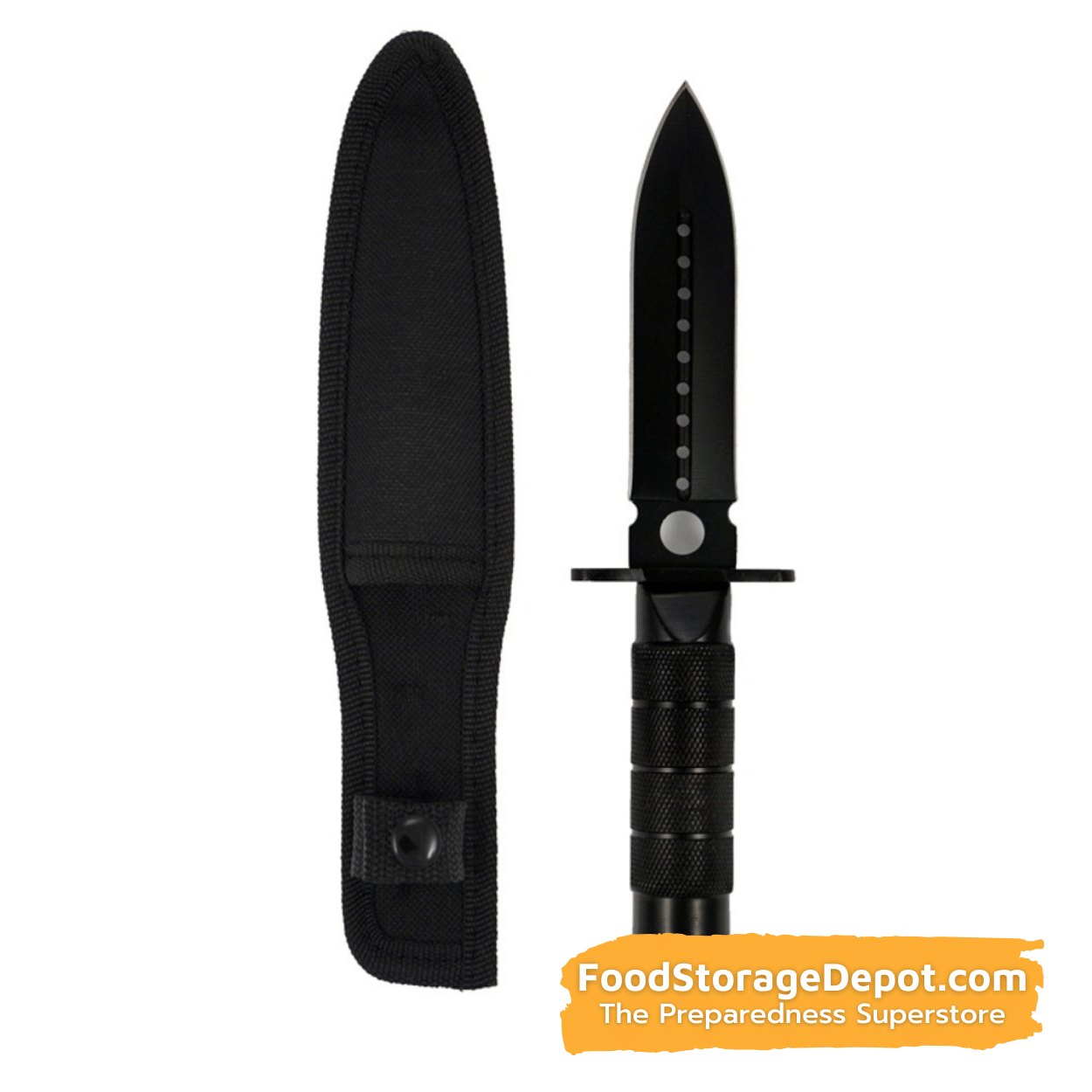 8" Stainless 440 Steel Black Hunting Knife (with Survival Kit and Pouch)