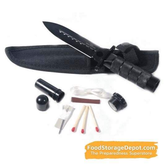 8" Stainless 440 Steel Black Hunting Knife (with Survival Kit and Pouch)