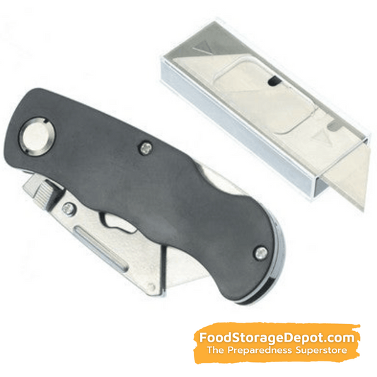 Black Folding 6" Steel Utility Knife W/ 6 Blades