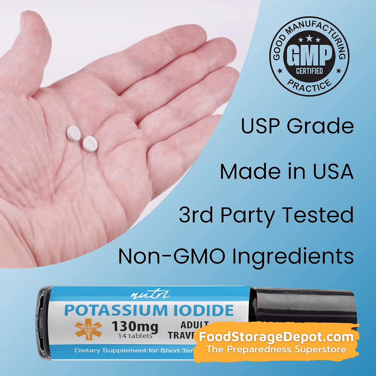 Potassium Iodide 130mg Tablets for Adults - Travel Version (14 Count)