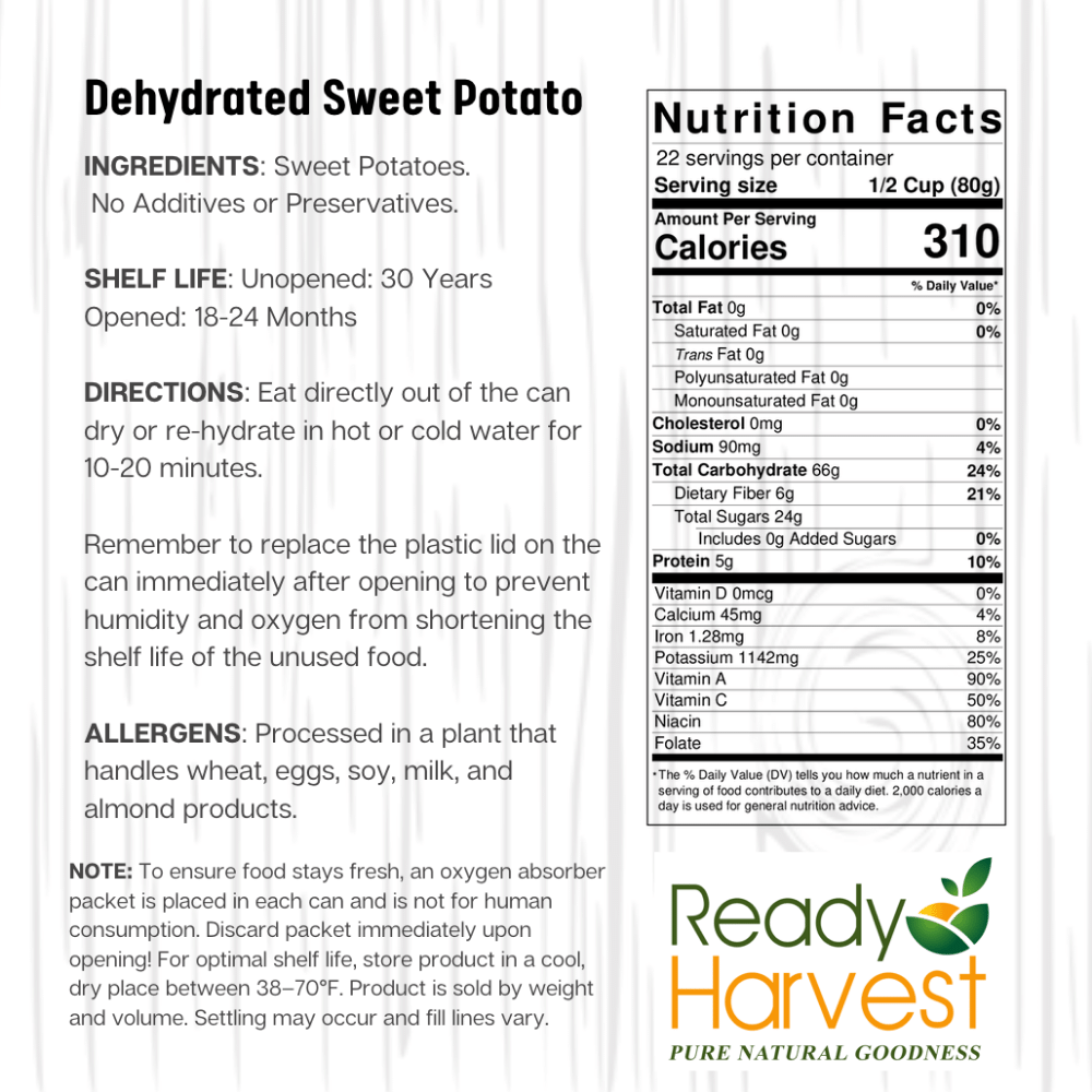 Ready Harvest Dehydrated Sweet Potato Dices (30-Year Shelf Life!)