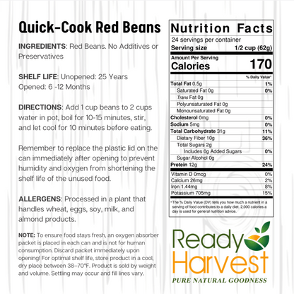 Ready Harvest Premium Quick-Cook Red Beans (25-Year Shelf Life!)