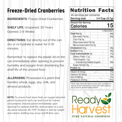 Ready Harvest Freeze-Dried Cranberries (30-Year Shelf Life!)