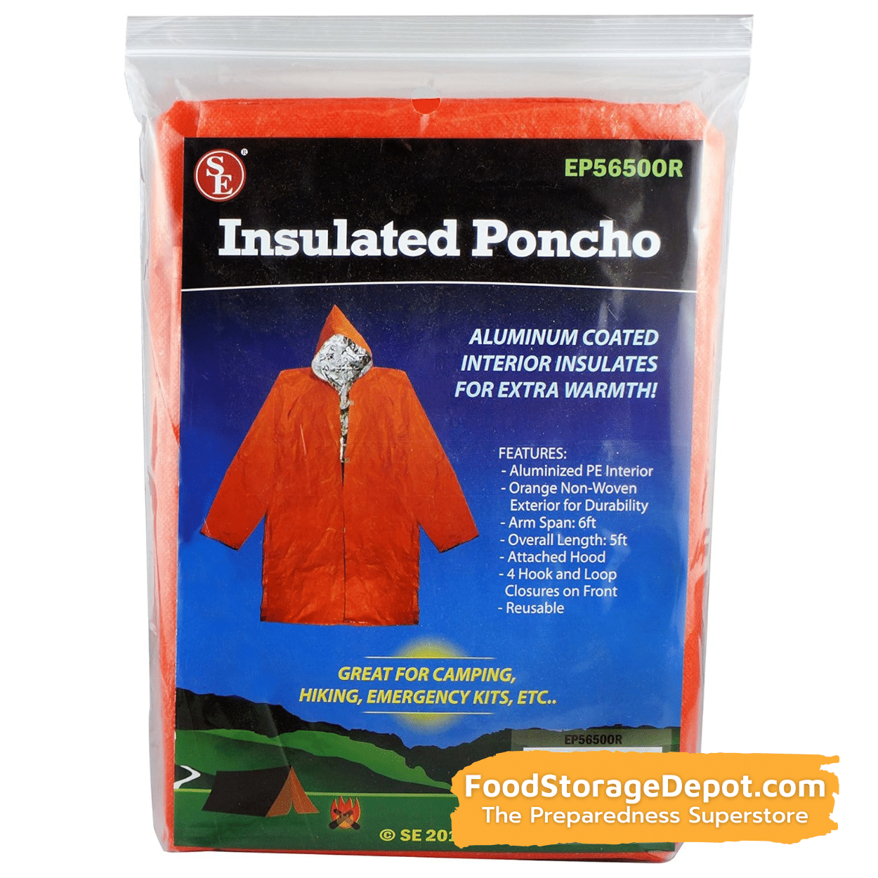 Reusable Aluminum Coated Insulated Poncho (5 Foot Length)