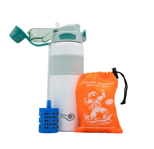 Survivor Nanofiber Filtered Water Bottle – 4-in-1 Stainless Steel (Sip • Chug • Pour • Filter)