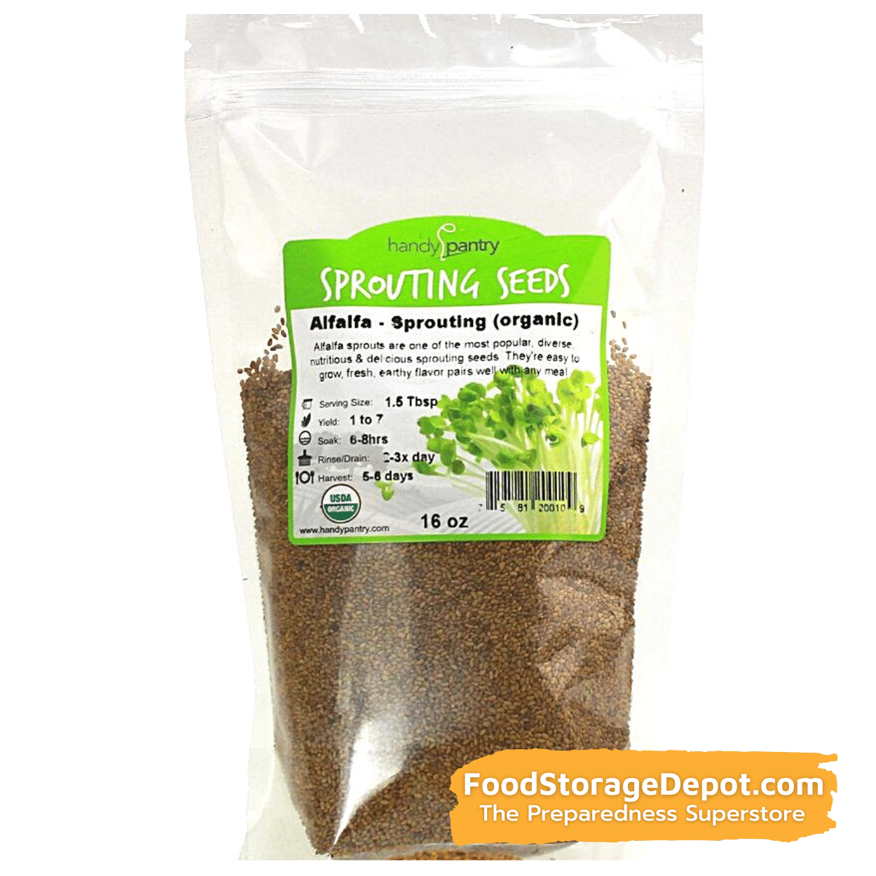 Alfalfa Organic Heirloom Sprouting Seeds (8oz Pouch)