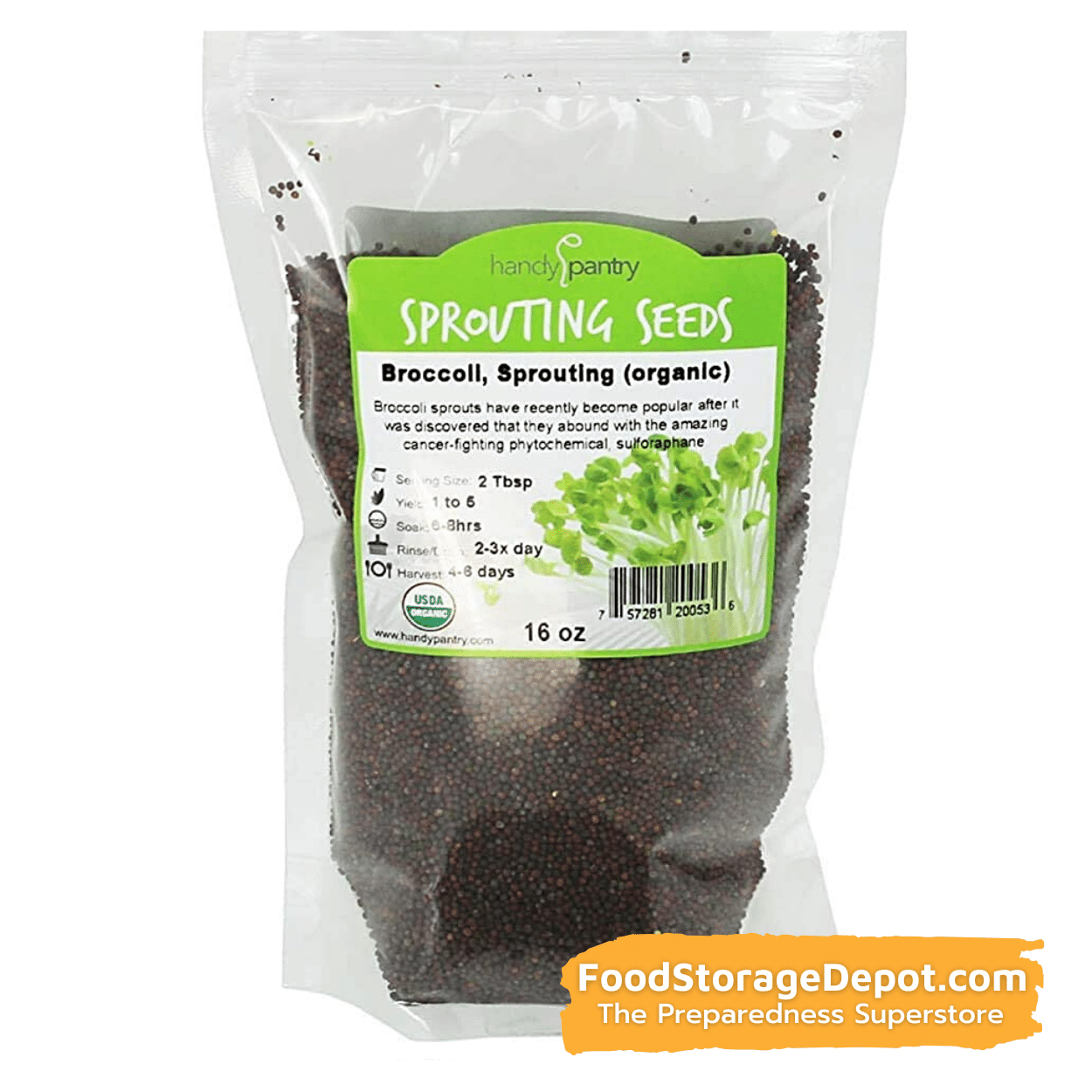 Broccoli Organic Heirloom Sprouting Seeds (16oz Pouch)