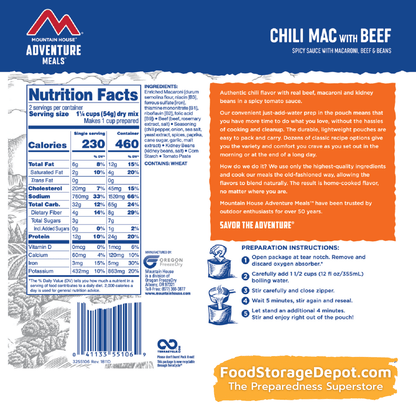 Freeze-Dried Chili Mac with Beef Pouch - Mountain House