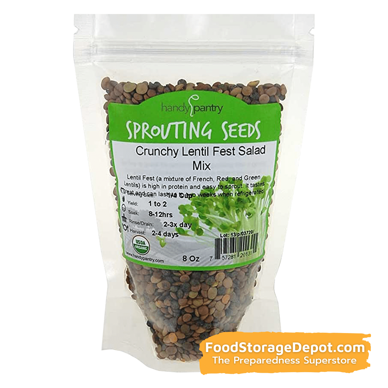 Crunchy Lentil Fest Organic Heirloom Sprouting Seeds (8oz Pouch)