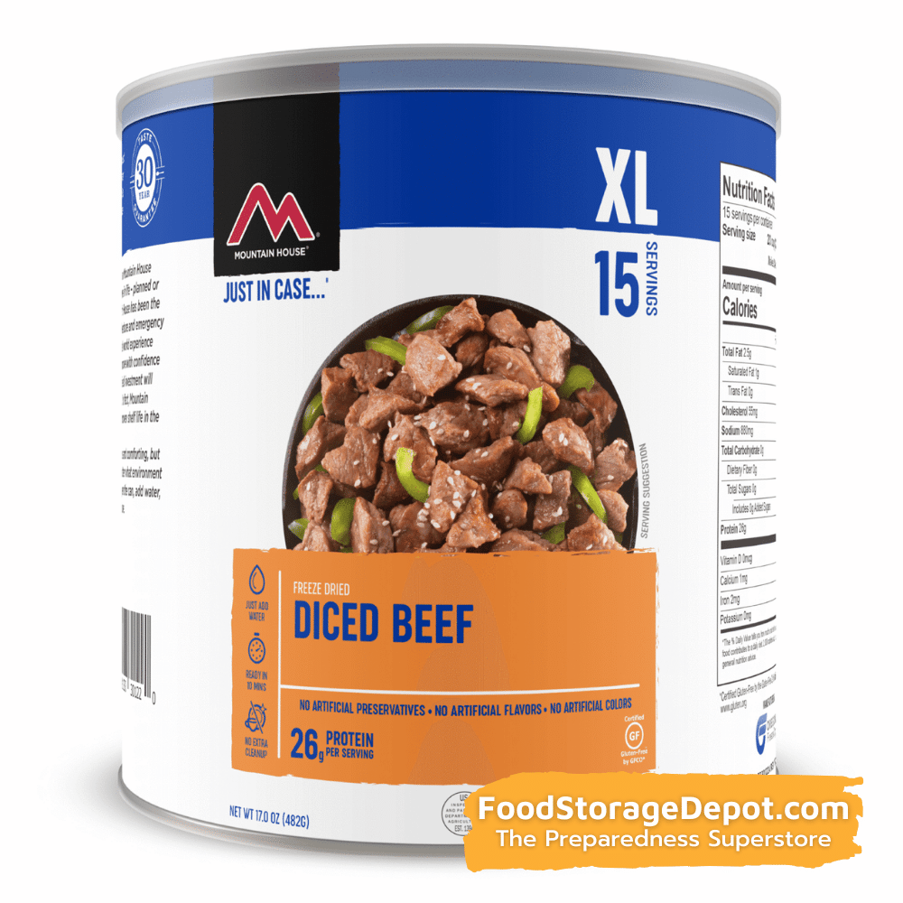 Freeze-Dried Diced Beef Can - Mountain House Can (GF) Gluten Free