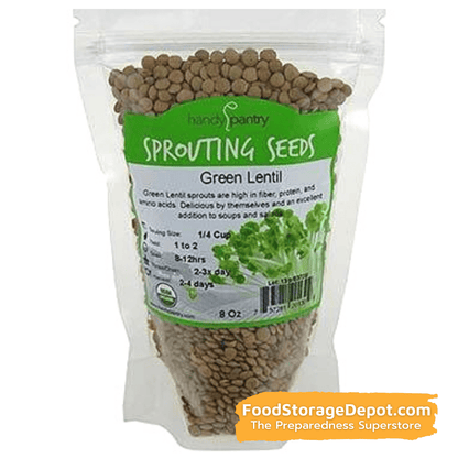 Green Lentil Organic Heirloom Sprouting Seeds (8oz Pouch)